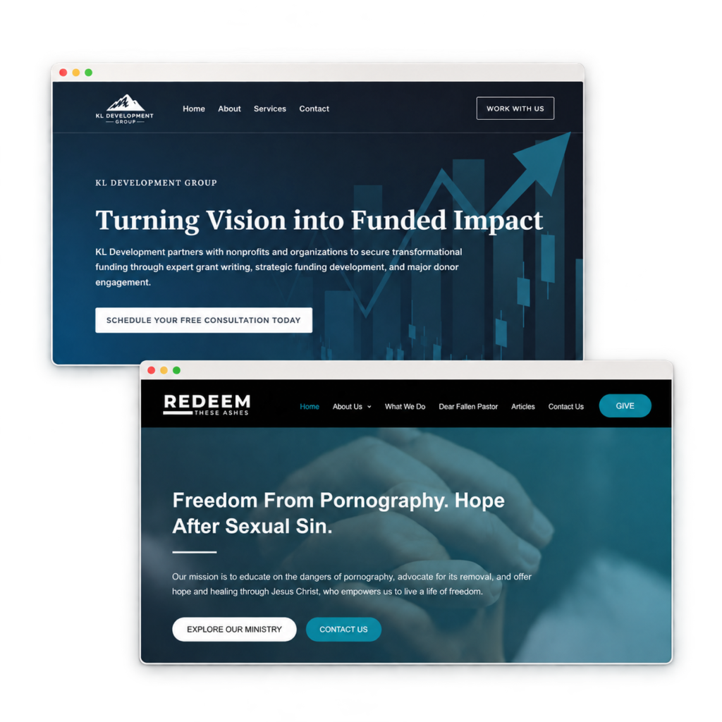 transparent overlapping browser mockups